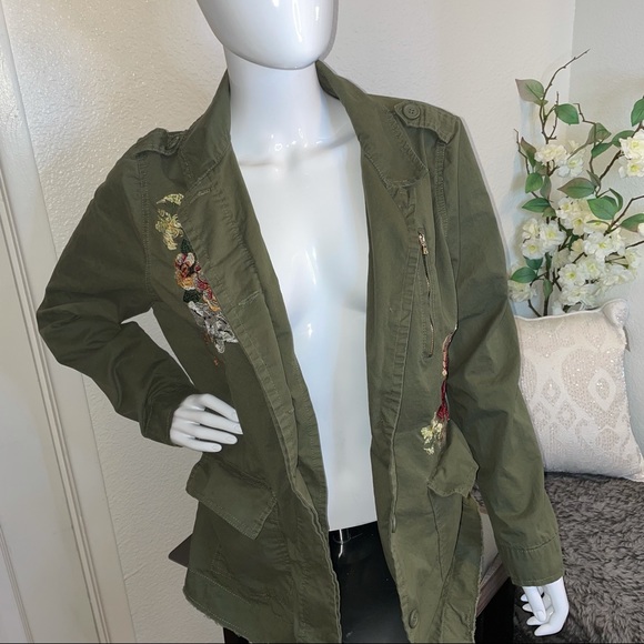 Military Green Embroidered Rose Jacket Cargo Utility Ashley by 26 International - Picture 9 of 10